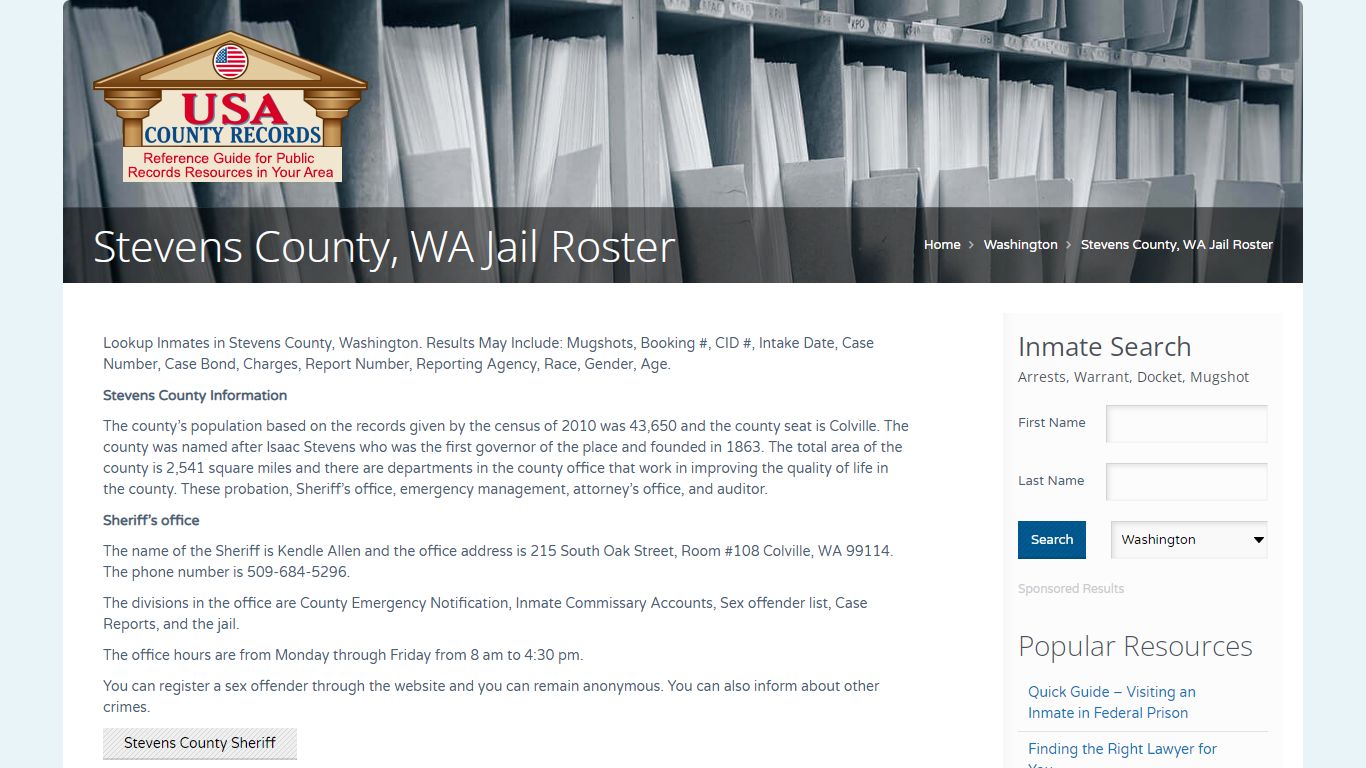 Stevens County, WA Jail Roster | Name Search